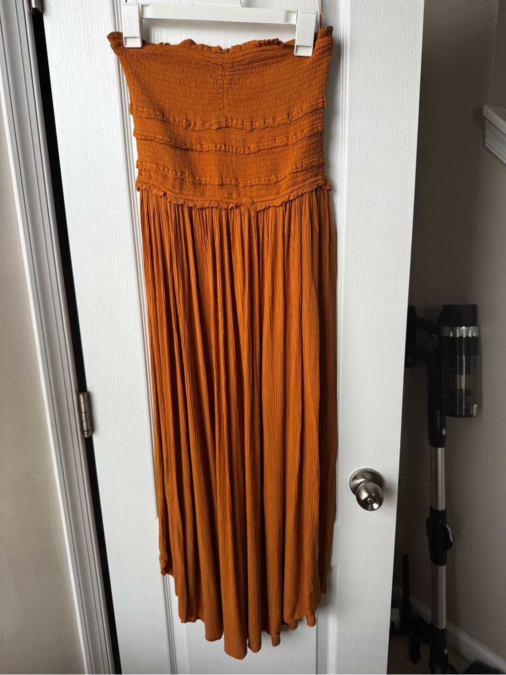 O'Neill Strapless Smocked Maxi Dress in Burnt Orange - Picture 4 of 6